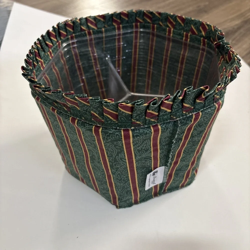 Longaberger darning basket liner. Emerald green red stripe PLUS 2 Liners 6.5x9